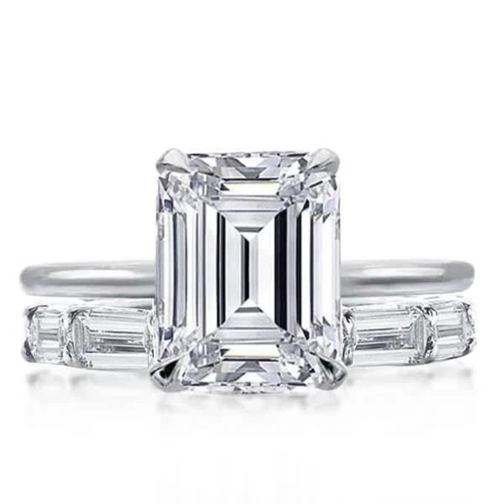 Italo Solitaire Emerald Design Created White Sapphire Bridal Set